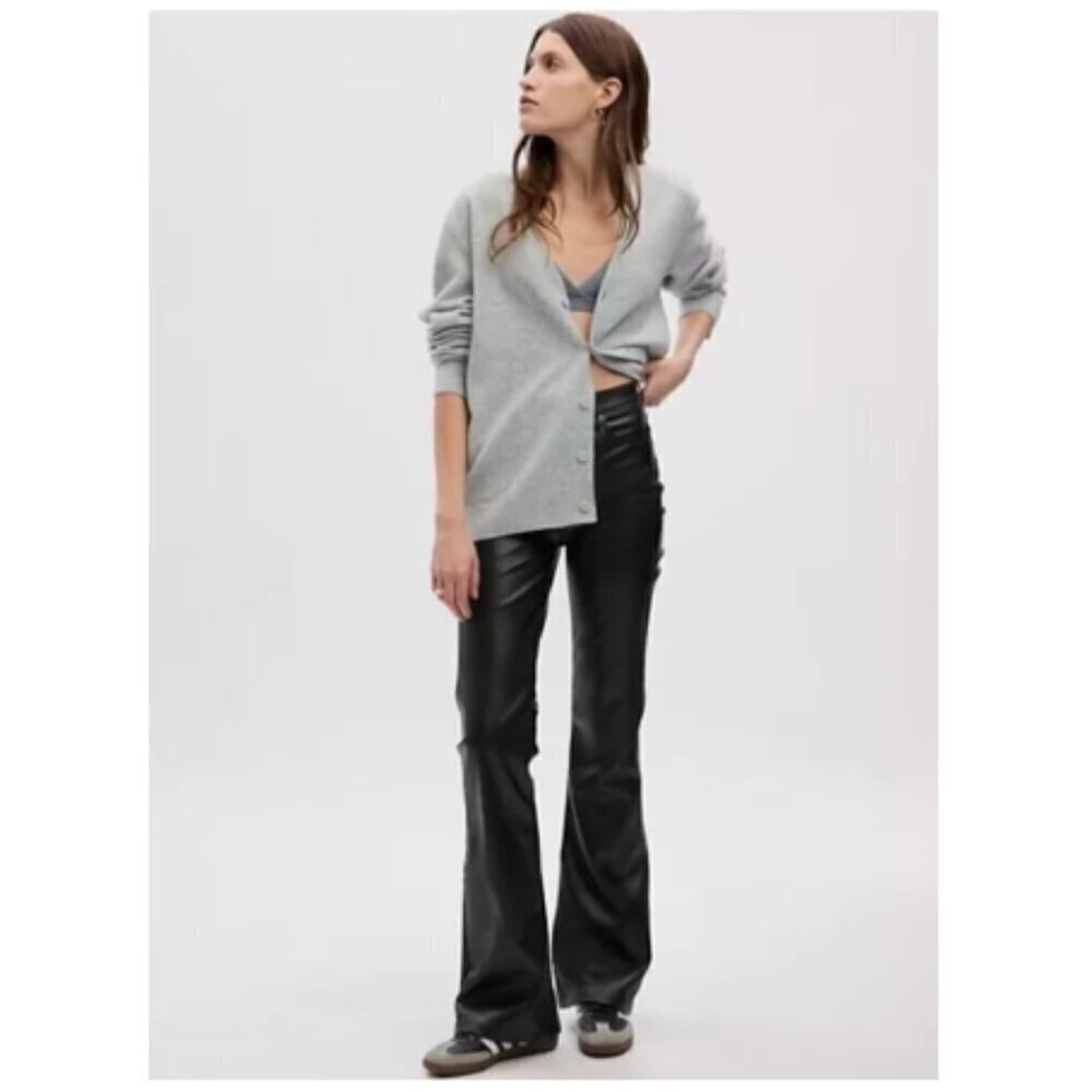GAP High Rise Black Vegan Leather '70s Flare Bikercorp Cowboy Pants Size 16